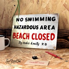 No Swimming Amity PD Metal Sign – Retro Movie Shark Beach Closed Jaws
