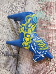 Swedish dala horse 6 inches vintage wooden blue yellow and white Sweden