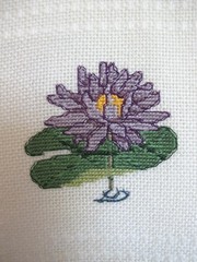 Completed Cross Stitch Water Garden Flowers on Ivory Udine Afghan Blanket 42×56