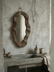 Aknhd-Wy Asymmetrical Mirror Wall Decor Living Room – Wood Wave Edge Wall