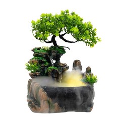 Indoor Water Fountain LED Light Tabletop Resin Rockery Fengshui Waterfall Decor