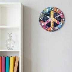 Colorful Peace Sign Wall Clock Wooden Silent Clock No Battery Home Decors