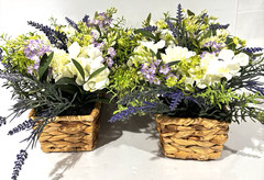 Everyday Decor Artificial Lavender Dahlia Woven Planter Set of 2 Floral Decor