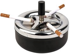 Mantello Round Push Down Cigarette Ashtray with Spinning Tray, 5.2 in, Black