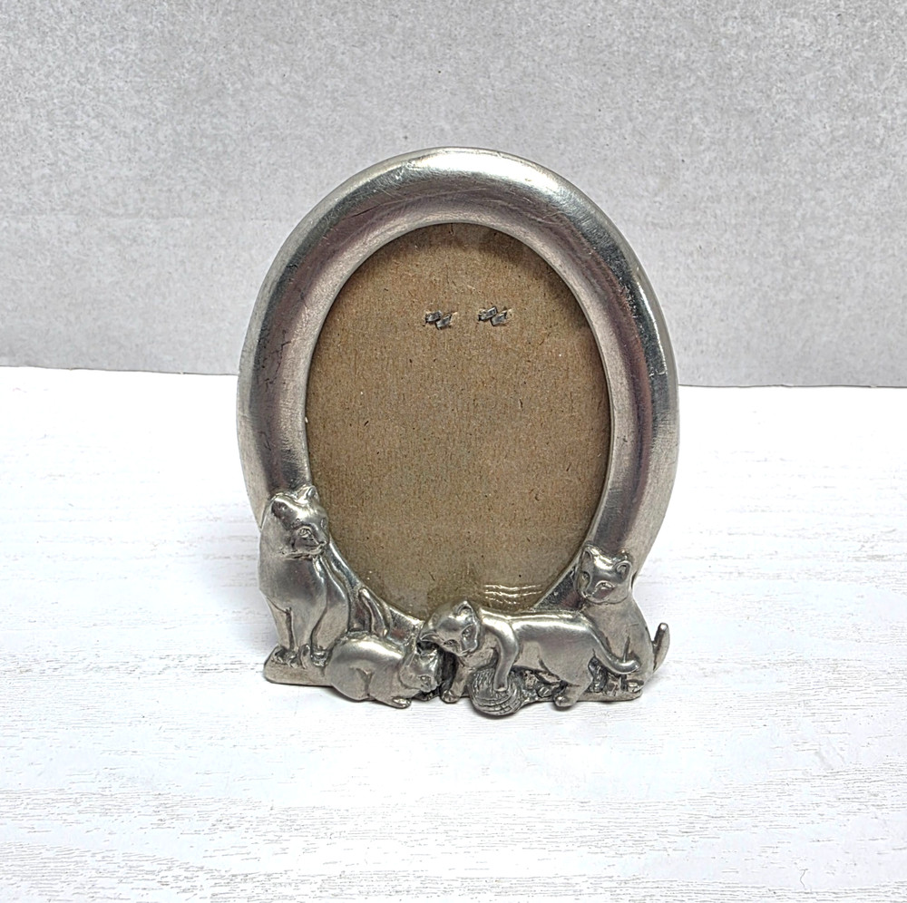 Seagull Pewter Cat Photo Frame Canada 1992 BOXED Oval 3×4″