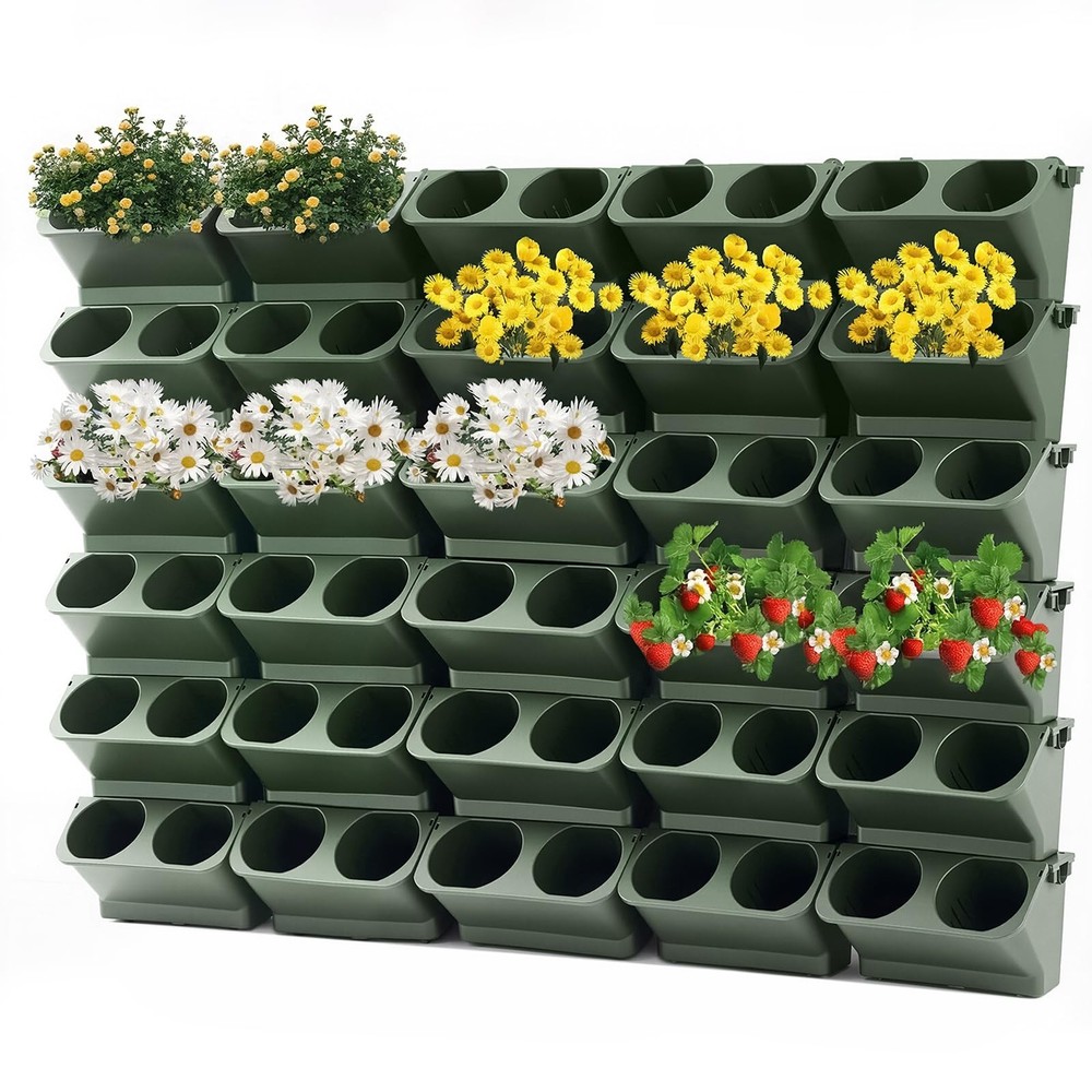 30 Set 60 Pocket Vertical Stackable Wall Planters Kit Outdoor Self Watering P…