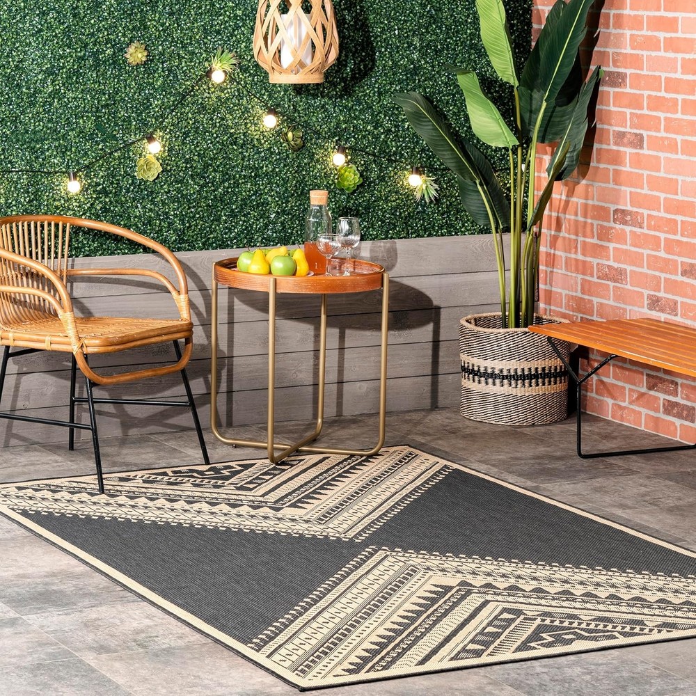 Nuloom Outdoor Performance Collection Landry Charcoal/Ivory, 4′ x 6′, Soft, High