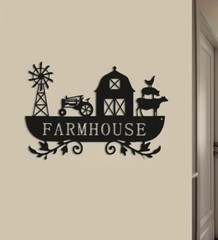 Metal Black Wall Art Farmhouse Rustic Farm Scene 12×8 Inches US Shipper