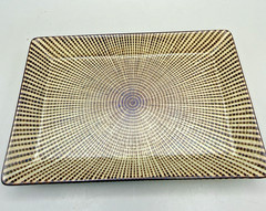 Vintage Japan Geometric Trinket Tray Rectangular Stoneware Dish
