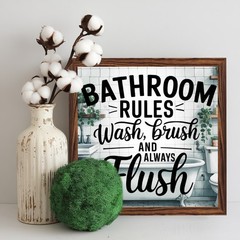 Bathroom Rules Wash Brush Flush Rustic Wooden Plaque Bathroom Wall Decor Sign