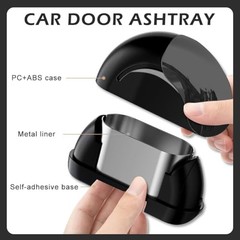 Car Ashtray with Lid, Large Capacity Seamless Door Automotive Ashtray, Black