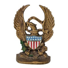 Vintage Cast Iron Eagle Doorstop 7” Patriotic Shield E Pluribus Unum #665 USA