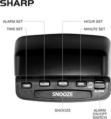 Sharp Digital Alarm Clock Black Red LED Display Easy Use Battery Backup