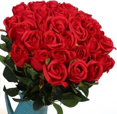 10 Pcs Flores Artificiales Rosas De Seda Ramo De Nupcial Falso Tallo Recto Rojo