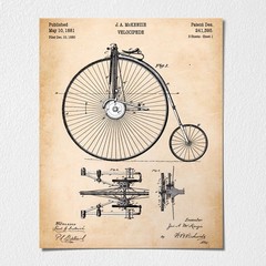 Bicycle Gifts, Velocipede Bike Patent Poster Print,Ready To Hang No Frame Poster