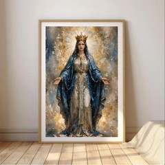Queen Virgin Mary Print Christian Religious Blessed Mother Wall Art Poster