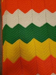 Afghan Handmade Crochet Zig Zag Chevron Stripe Throw Blanket 46″x63″ Bright