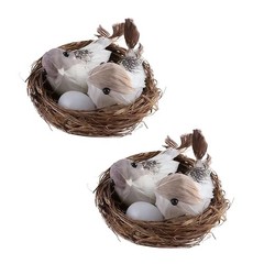 2 Set Simulation Bird Nest with Bird and Eggs Decor,Fake Foam Feather Birds,A…