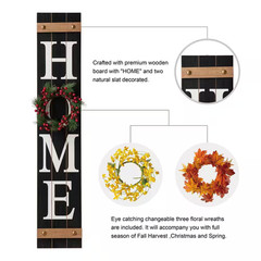 42 In. H Wooden Home Porch Sign with 3 Changable Wreathes (Spring/Fall/Christmas