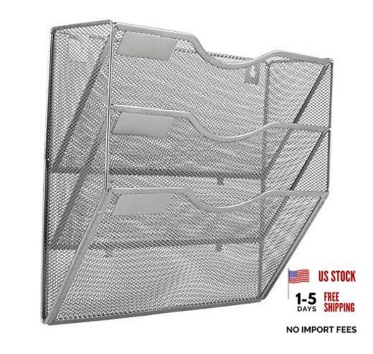 Hanging Wall File Organizer, 3 Pocket Wall Mounted Mail 3 Tier Silver