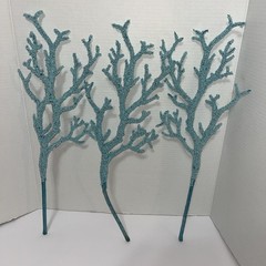 Lot Of 3 Glittered Beaded Twig Branch Spray Blue Coral Nautical Branch Florals