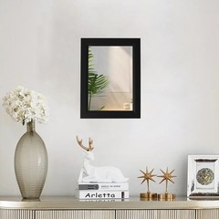 Small Rustic Black Bathroom Mirror, 11.8×15.8 Inch Wooden Frame Rectangle Wal…