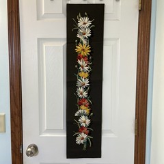 Vintage Crewel Embroidered Floral Daisies Wall Hanging Banner Tapestry, Germany