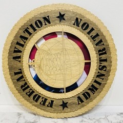 Federal Aviation Administration Handmade Round Laser Cut Wood Sign NEW
