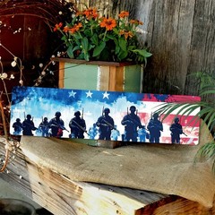 Patriotic US Soldiers American Flag Metal Sign Military Wall Art Man Cave Decor