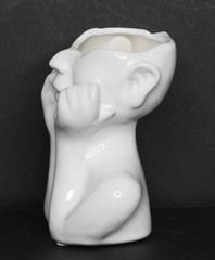 White Ceramic Face Planter Head In Hands Vase Abstract Female Bust Decor 6″ tall