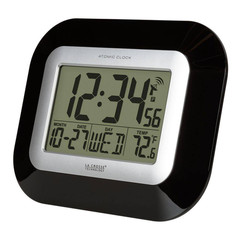 7 In. H Digital Atomic Black Wall Clock with Indoor Temperature