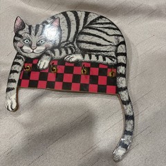 Vintage Cat Wall Hook Key Holder Folk Art Cat Four Hooks S Feves 1986