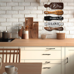 5Pcs Kitchen Wall Decor, Bless the Food Cookware Shaped Hanging Signs for Farmho