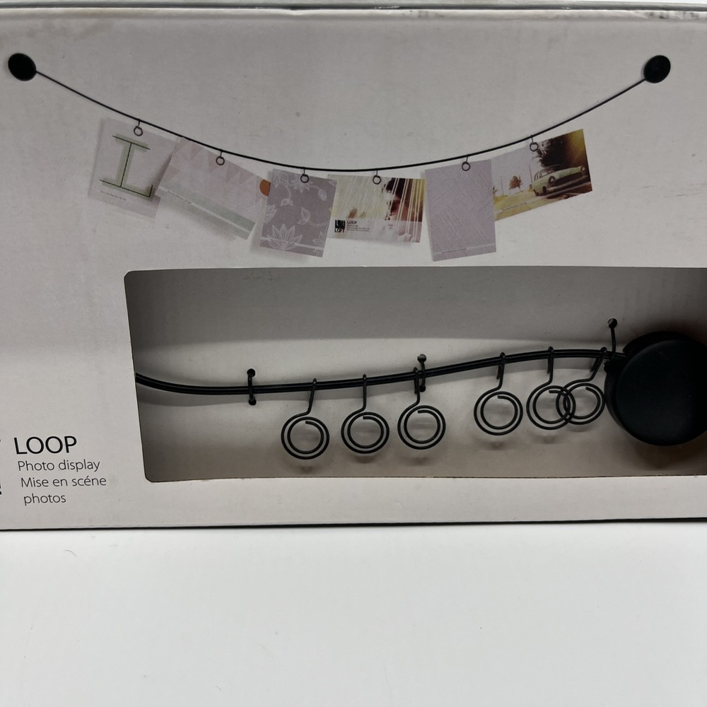 New Umbra Loop Wire Photo Picture Wall Display Holder 6 Clips 32” Long Black