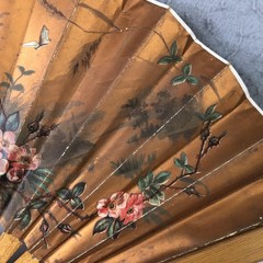 Vintage Large Romantic Garden Folding Decorative Fan Paper Wood Victorian Art