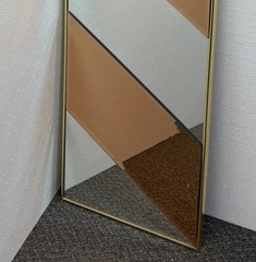 Vtg 1980s Two Toned 18″ x 48″ Rose Beveled Wall Mirror w/ Brass Color Framed