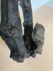 Vintage Resin Owl Family Tabletop Faux Wood Mirror 8 Inches