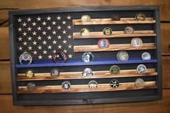 Thin Blue Line Challenge Coin Display Flag – Handmade Wooden Police Coin Holder