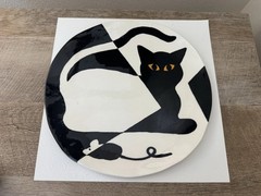 Studio Pottery Cat & Mouse Decorative Plate Black White 11.5” Artist Signed