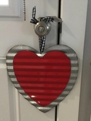 Valentines Day Galvanized Rustic Metal Sign Double Heart Gingham Bow 11.8”x11.8”