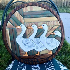 Vtg 3D Geese In A Row Custom Made Wood Wall Art- Cottage Farm House Decor