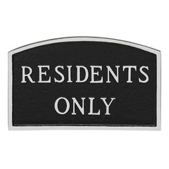 5.5 In. X 9 In. Small Arch Residents Only Statement Plaque Sign – Black/Silver