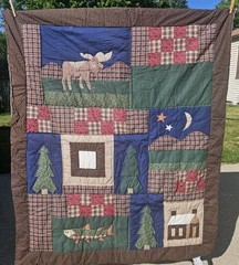 Rustic Cabin Lodge Patchwork Quilt Throw Moose Fish Pine Tree Applique 50×58