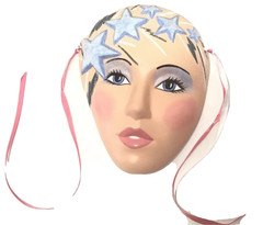 Womens Face Mask Ceramic Clay Art Wall Home Decor Glam Glitter Stars Vtg 1980s