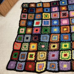 Vtg Handmade Granny Square Crochet Afghan Cottage Core 80″x72″ Queen Size