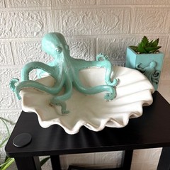 Decorative Octopus Shell Tray Coastal Resin Catchall Dish 10 X 10 X 6 In