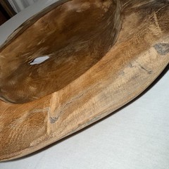 Live Edge Burl Wood Bowl Natural Root Centerpiece Hand Carved Organic Teak 16”