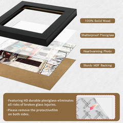 Picture Frames 4X4 Black Nature Solid Wood 2 Pack for Wall Mount and Tabletop Di