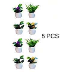 4pcs Mini Potted Plants Statue Tiny Artificial Plant Bonsai for Miniature Garden