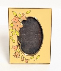 Vtg Hallmark Miniature Brass Enamel Picture Frame Ivory Pink Floral 1981